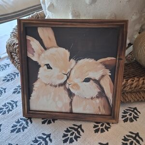"Bunny Love" Bunny Pair Framed Art - Neutral Tones